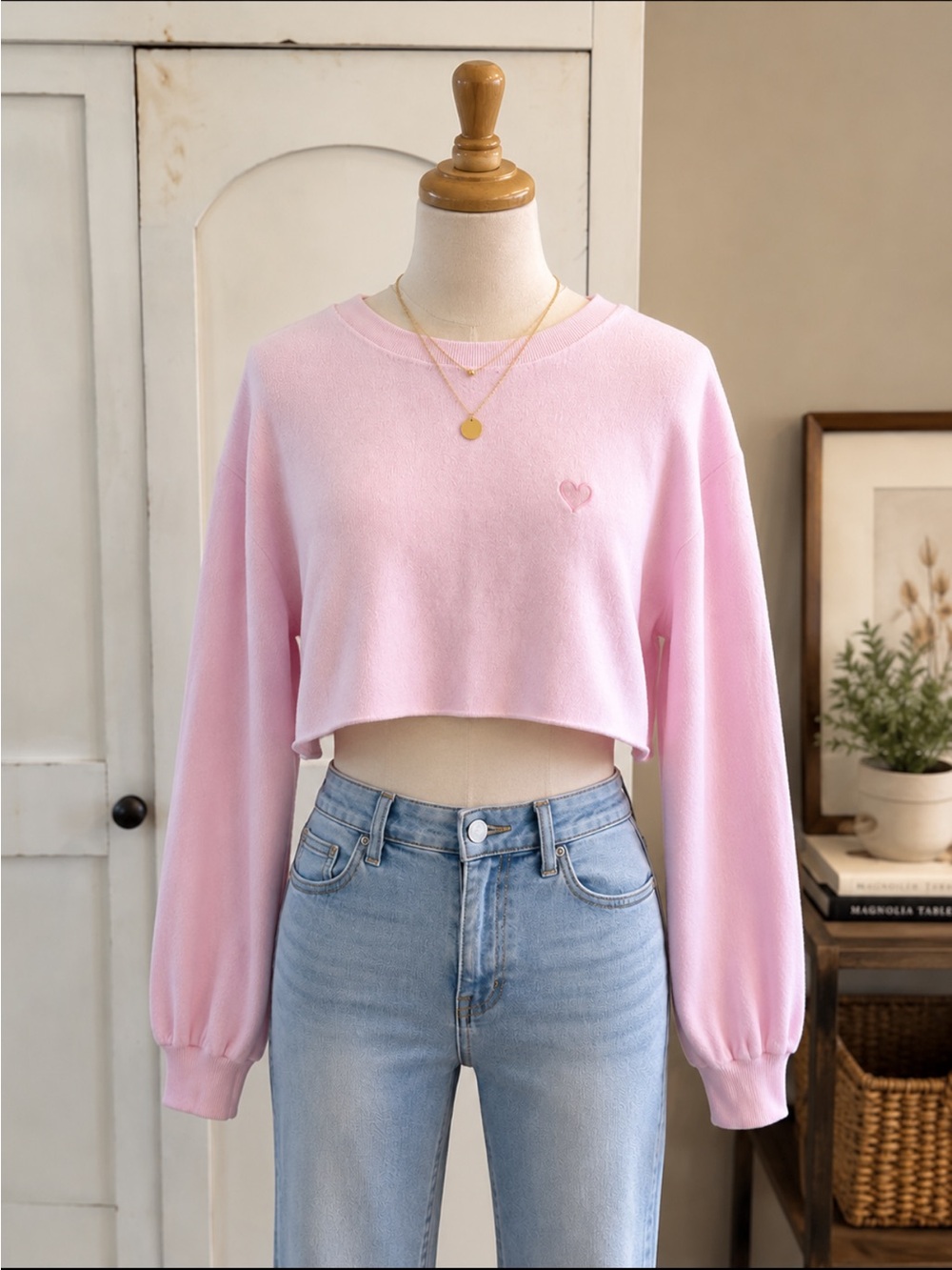 Stoney Clover Lane For Target Pink Cropped Heart Sweatshirt